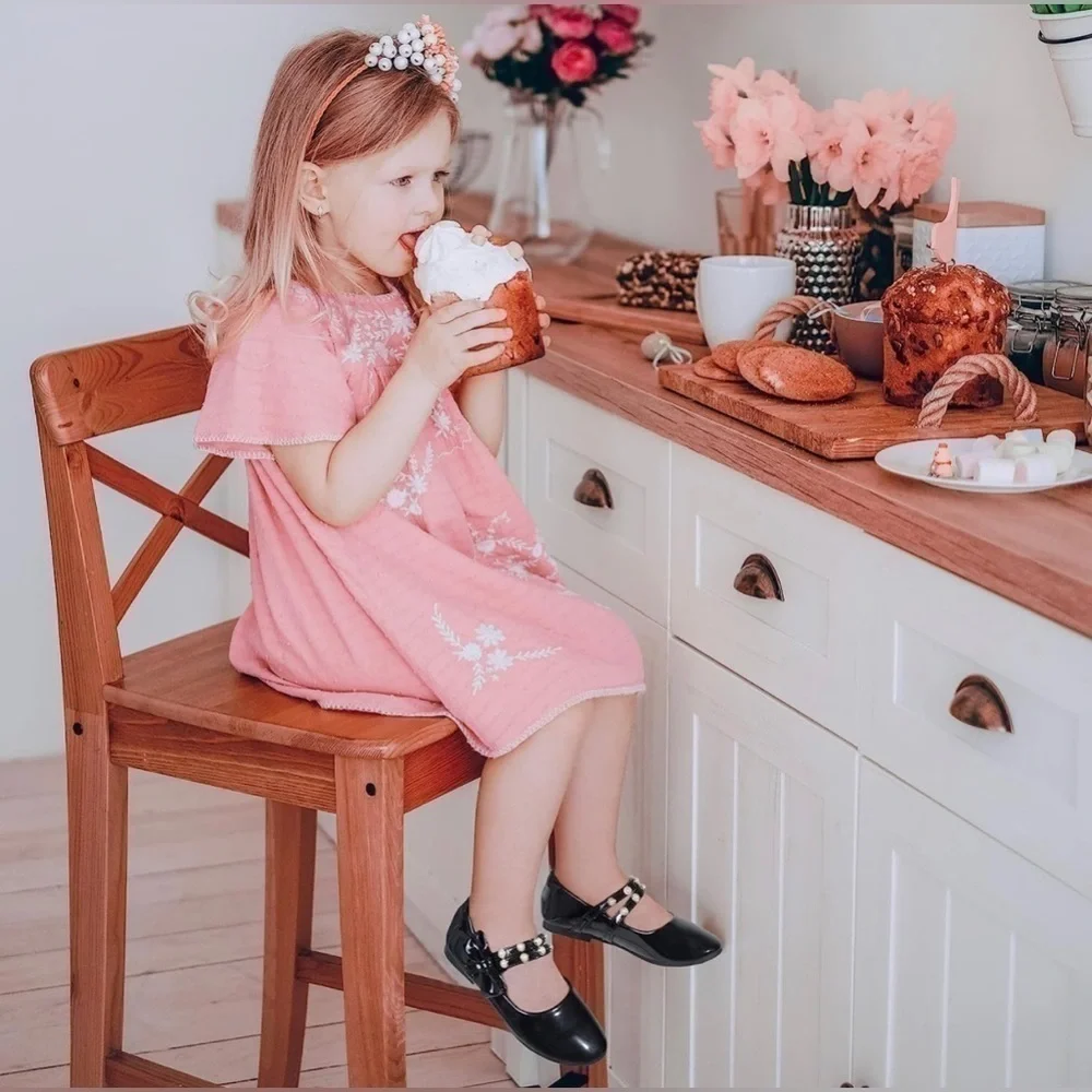 PANDANINJIA Jessica Toddler Girls Dress Shoes Ankle Strap Ballet Flats Mary Jane